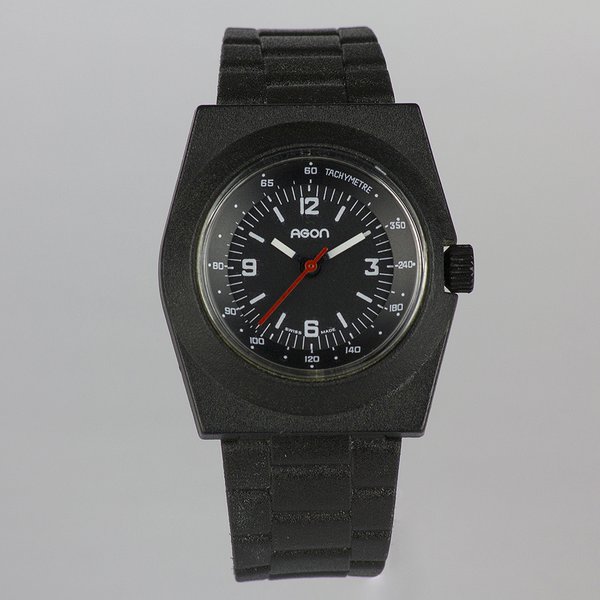 sportive schwarze NOS 70er-Jahre AGON Driver-Uhr mit Handaufzug